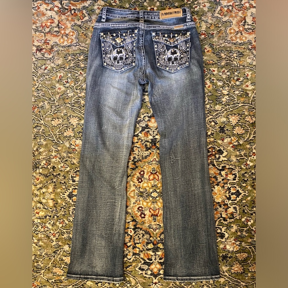 Platinum Plush Embellished Skull Jeans